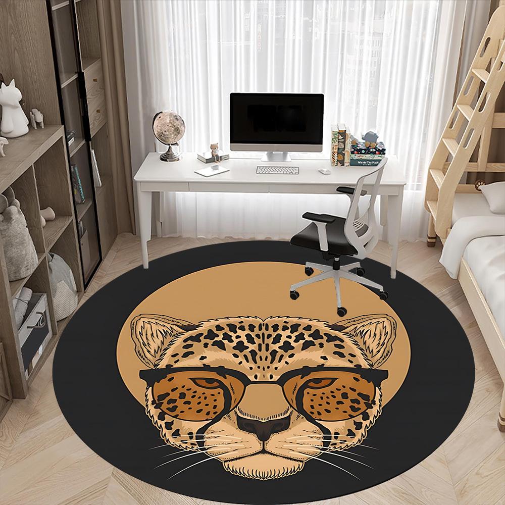 1pc Leopard Glasses Office Round Rug, Non-slip, Soft and Durable Office Rug for Interior Decoration, Perfect for Office,Decoration yy260204081