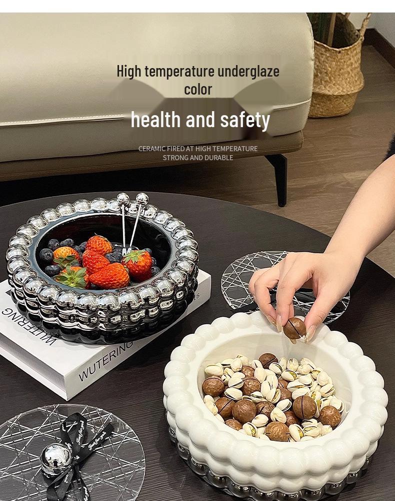 Ceramic Fruit and Candy Bowl for Living Room Table - New Year Snacks Display & Storage Box