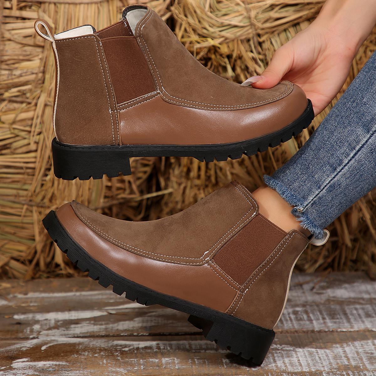 

Жіночі осінні черевики челсі 2024 р. Чорно-коричневі ботильйони на платформі, великі розміри, 43, низькі підбори, нековзкі короткі боти 36 світло-коричневого кольору