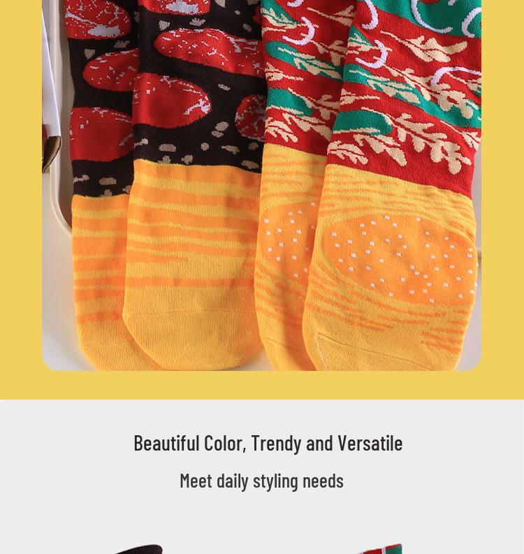 Trendy European & American Mid-Calf Funny Pizza & Hamburger Socks