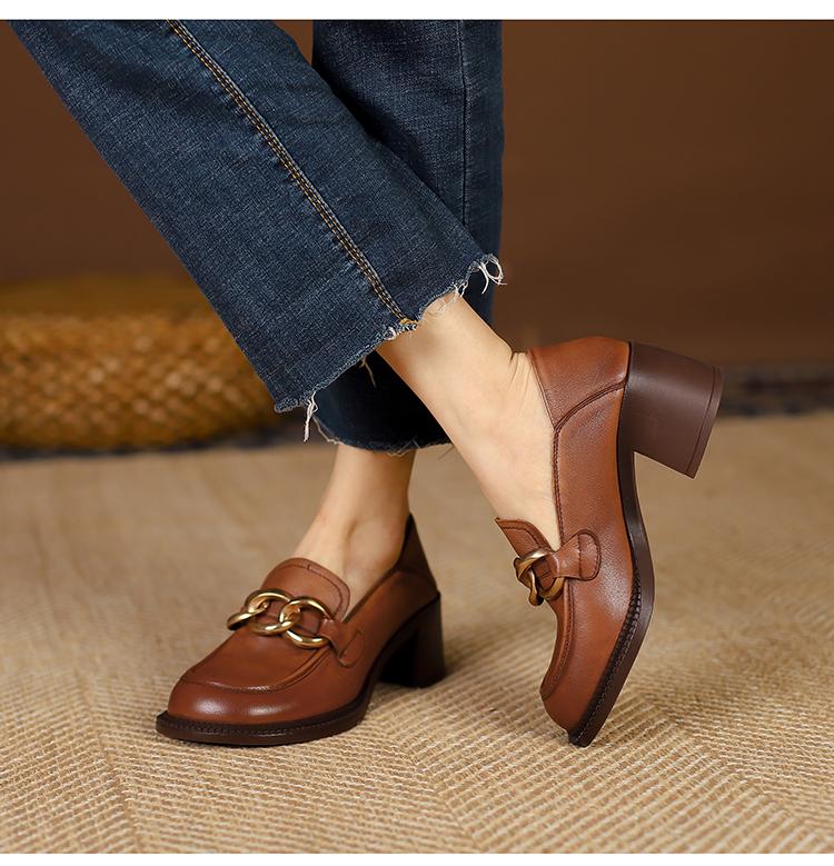 Escarpins pour femmes en cuir de vachette entièrement en cuir avec chaîne en métal mocassins chaussures chaussures paresseuses