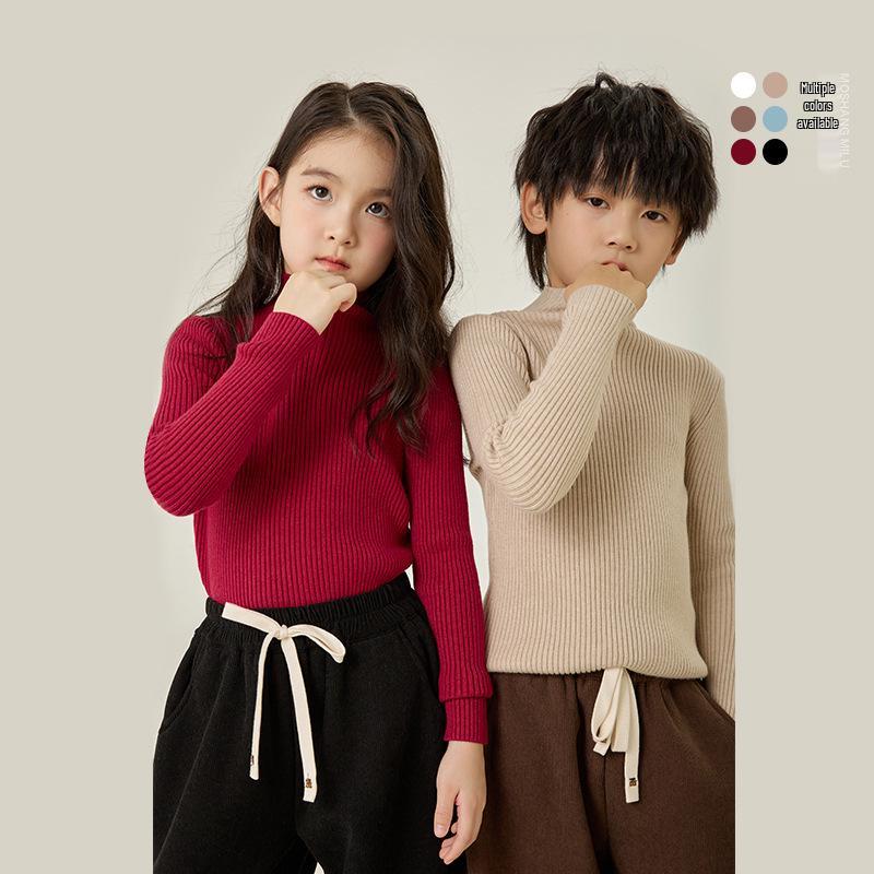 Korean Style Kids' Half-High Neck Sweater: Versatile Knitwear for Autumn/Winter