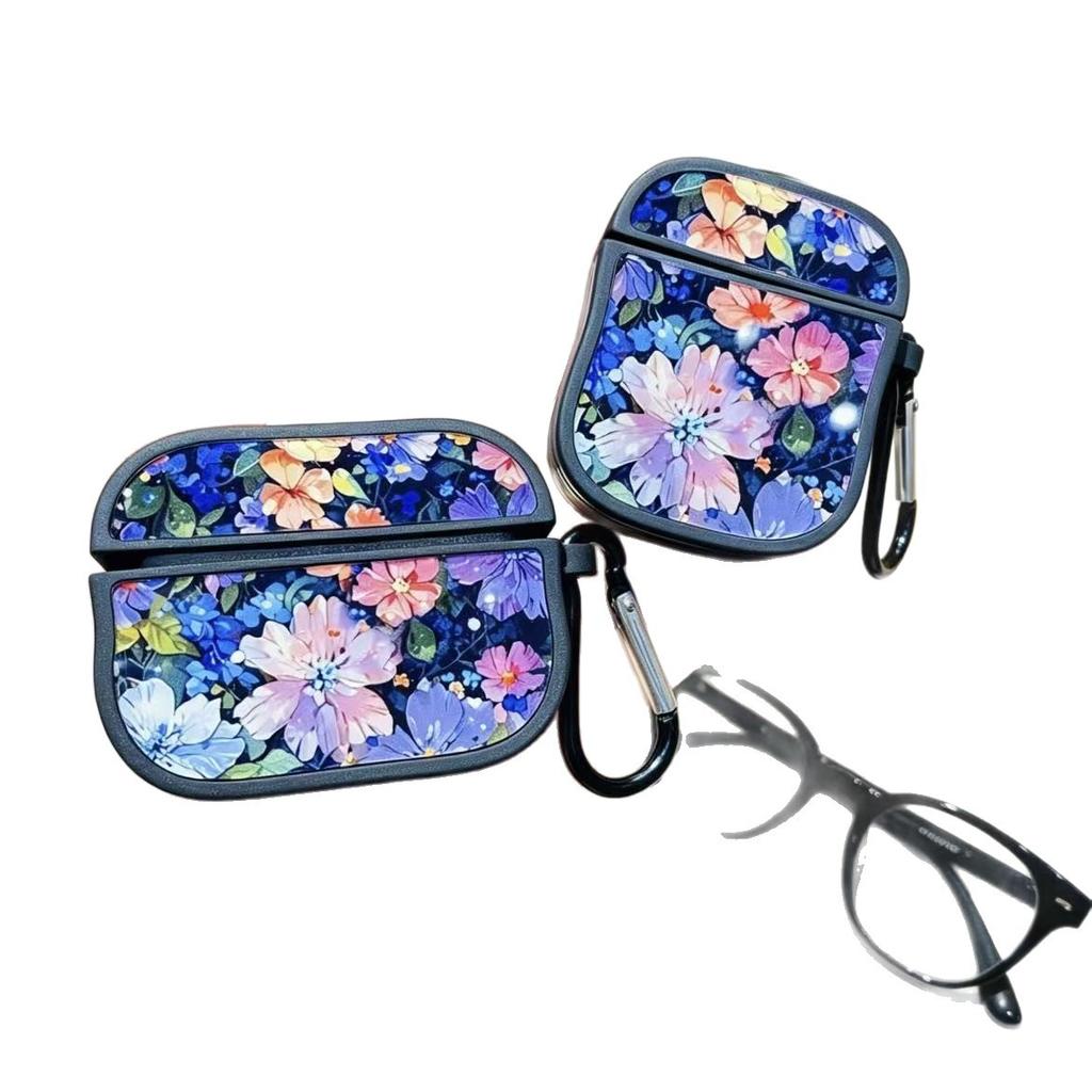 Oil Painting Floral Glass Mirror Earphone Case for Apple AirPods Pro /pro1/pro1 Protective Cover