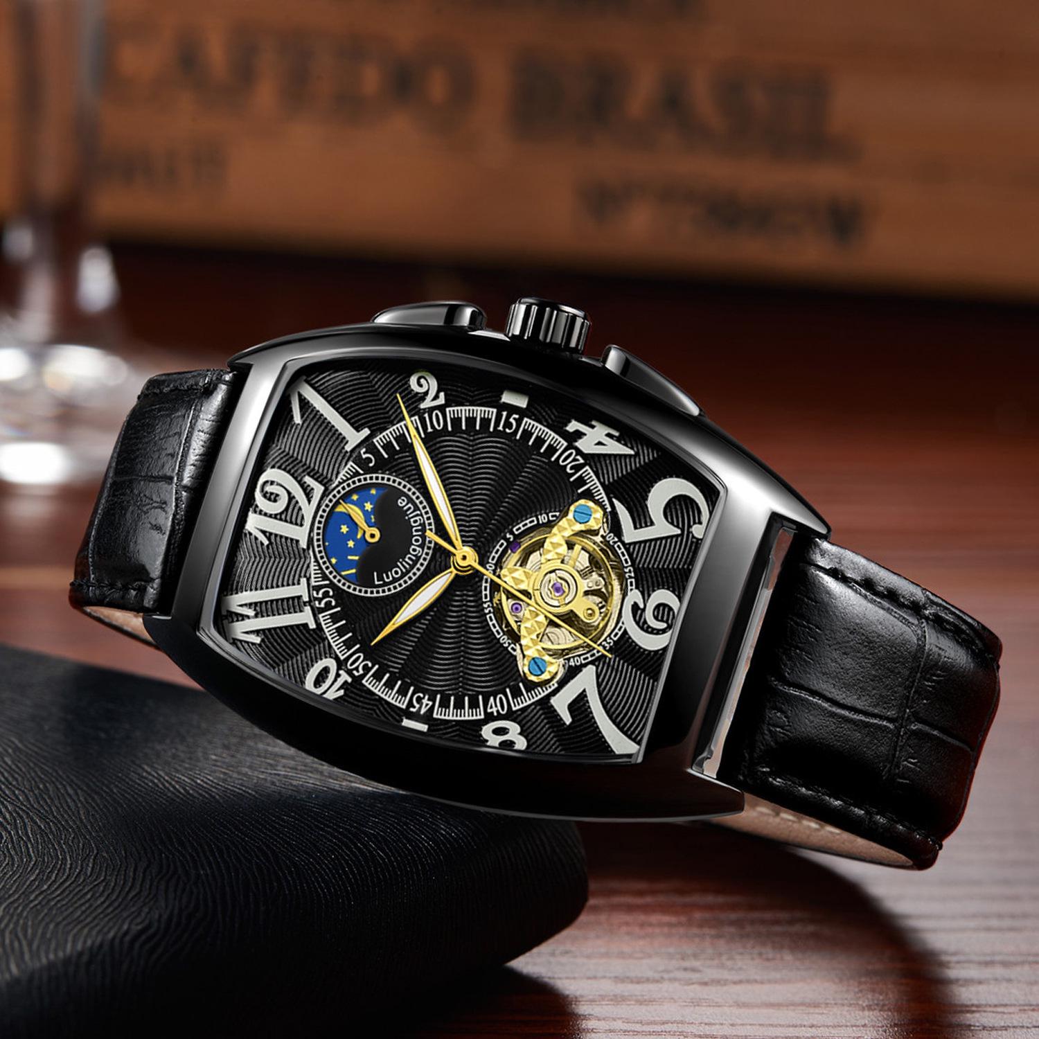 

Мужские автоматические механические часы бочкообразной формы - Многофункциональный деловой и модный дизайн