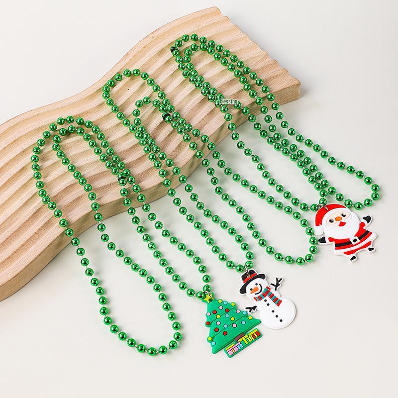 European & American Christmas Drip Oil Beaded Necklace: Cartoon Santa, Wreath & Tree Design for Women