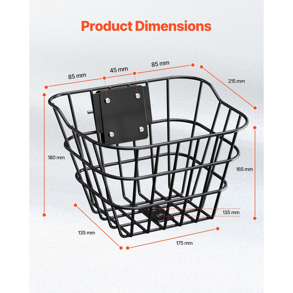 SucceBuy Front Bike Basket Electric Scooter Basket with Fixed Bracket - Max Bearing 20 lbs Kids Bike Basket/Adult Bicycle Basket