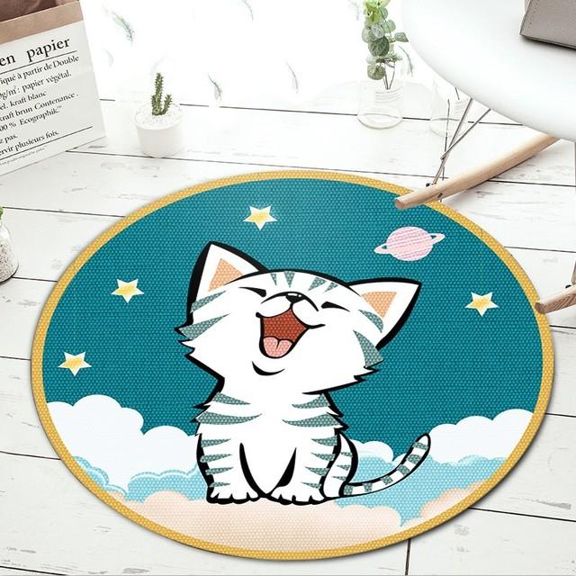 Urocze Zwierzątka z Kreskówki Okrągły Dywanik do Salonu Sypialni Prosty Zmywalny Mata Antypoślizgowa Mata pod Krzesło Komputerowe Dywanik