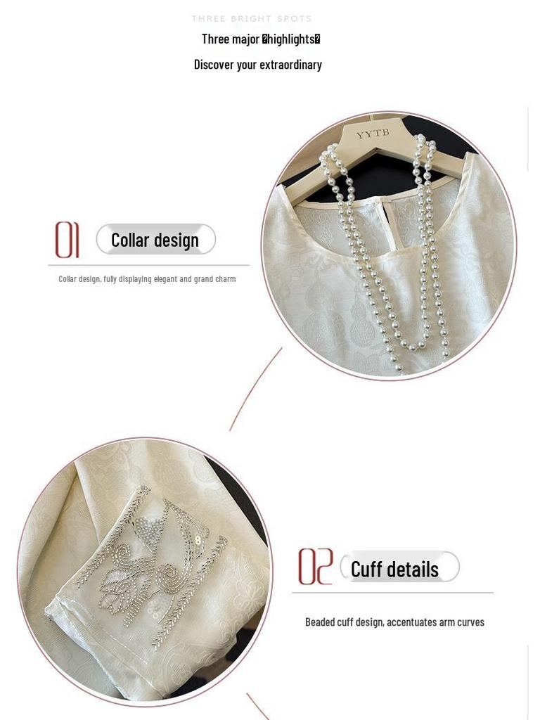 Women's Chinese Style Jacquard Embroidery Satin Shirt - Loose Fit, Round Neck