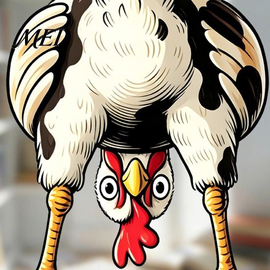 Retro Hand Painted Sticker Funny Chicken Static Window Cling, Upside Down Rooster Glass Sticker, Cling for Waterproof Non-adhesive Decal Living