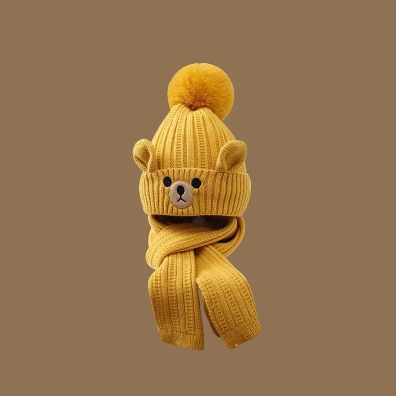 Children'S Two-Piece Hat And Scarf Set For Autumn And Winter Boys And Girls Knitted Scarf Warm And Versatile Woolen Hat