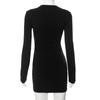 Women Sexy Long Sleeved Black Gold Mini Dress Women’s Solid Wrapping Skirt Party  Dress