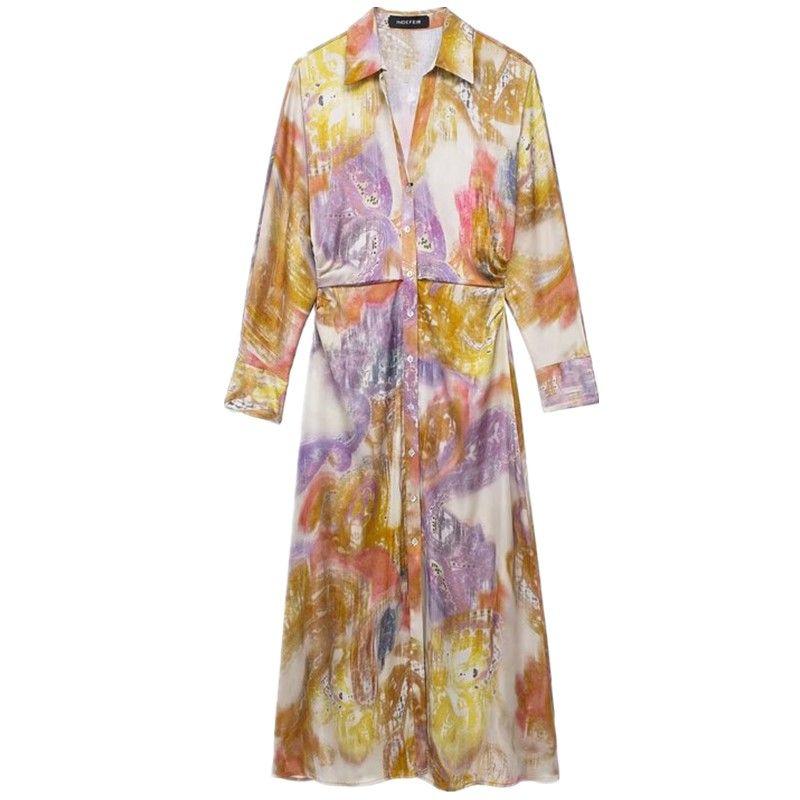 

Fashion Style 2024 Spring New Female Easiest for Match Layered Tone Print Silk Satin Texture Dress 2739138 330 Figure Color L