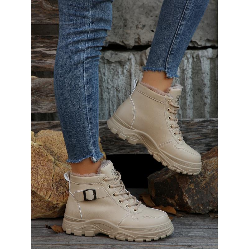 

Женские нескользящие износостойкие утолщенные теплые зимние ботинки для улицы, удобные однотонные высокие походные ботинки 38