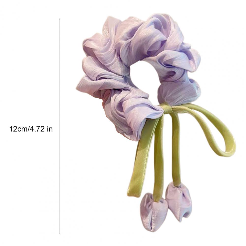 Hair Tie Chiffon Organza Fabric High Elasticity Tulip Flower Design Hair Rope with Streamers Ponytail Bun Hair Accessories