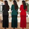 C7271 Women's Fashion Solid Color Long Sleeve Slit Dress with Hot Drilling