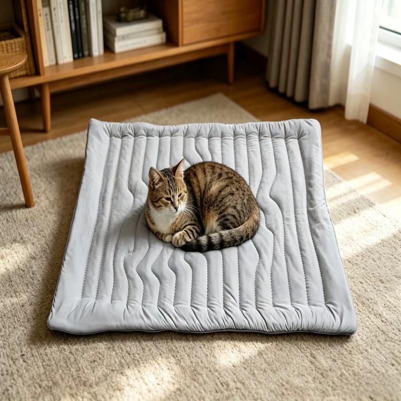 Double Sided Dog Bed 4 Seasons Reversible Ice Silk Cooling Warm Plush Pet Mat Washable Foldable Portable Mattress For Car Floor (Gray,M) серый