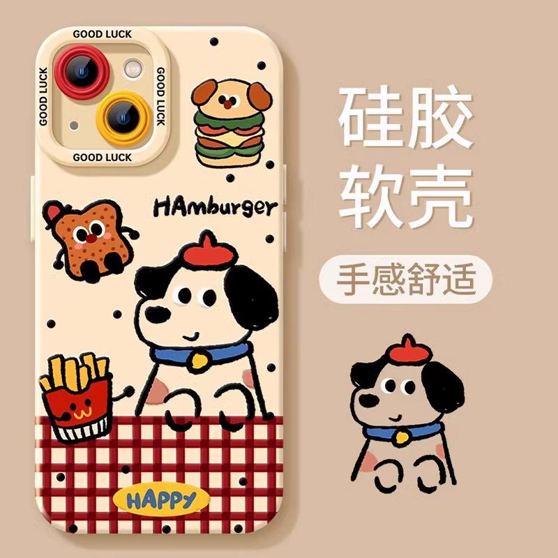 Burger puppy apple 16pro mobile phone case new 15pro silicone 13 cute 14 girls 12 super fire 11 all-inclusive