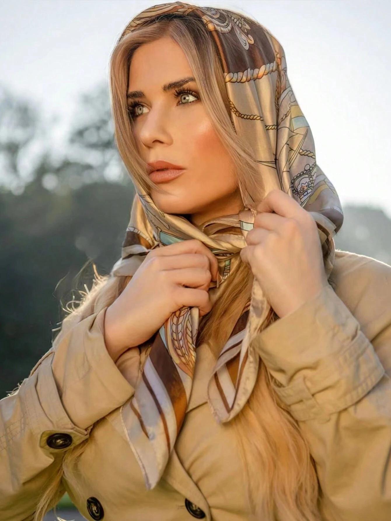 

Модный квадратный шелковый платок женский роскошный бренд сатиновый принт хиджаб шарфы парео бандана женская шаль обертывание повязка на голову фуляр 90*90см 90x90cm