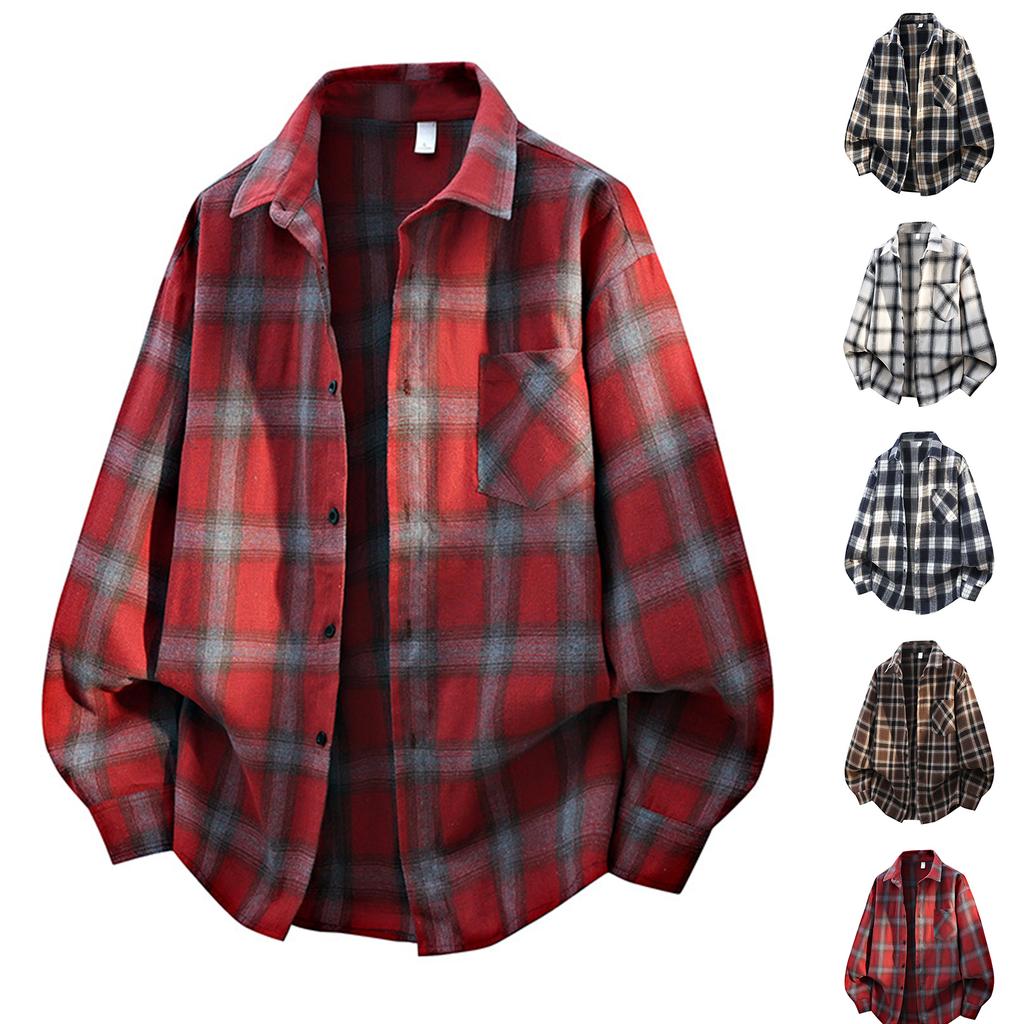 Camicia a Quadri da Uomo a Manica Lunga Casual Vestibilità Larga Taglie Forti Top per Primavera e Autunno