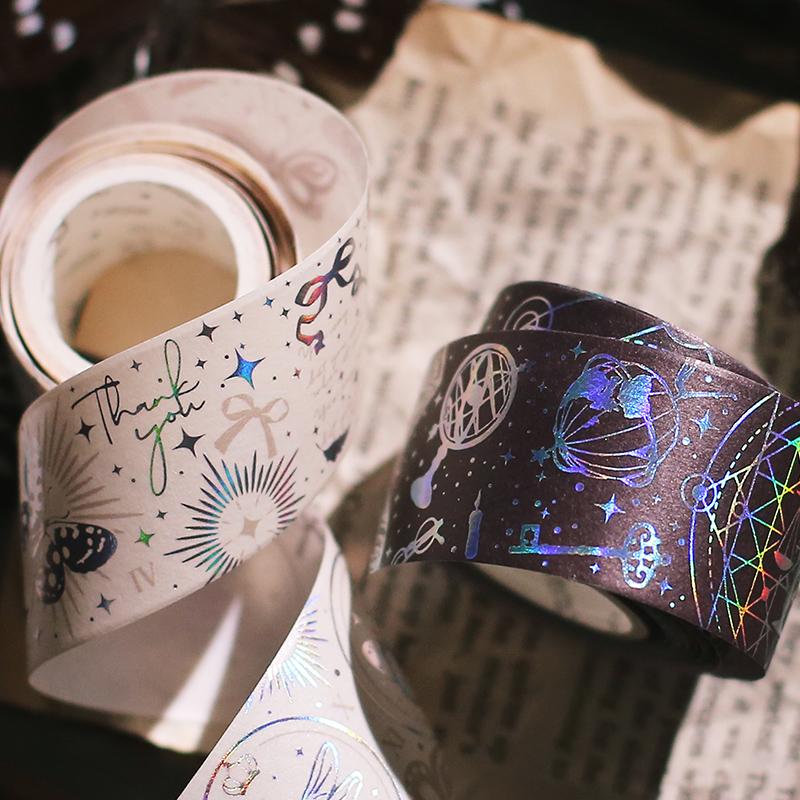 Fantasy Astrolabe Stars Moon Planet Laser Hot Silver Decorative Masking Washi Tape Adhesive Tape DIY Scrapbooking Sticker Label