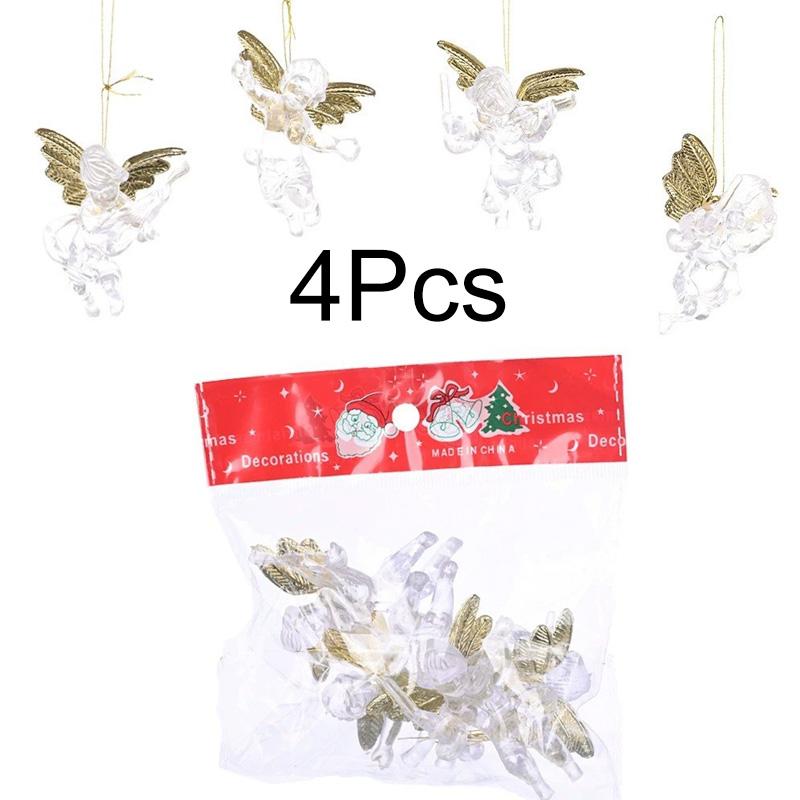 4/6PCS Angel Pendant Party Decoration Snowflake Pendant Transparent Acrylic DIY Xmas Tree Christmas Hanging Ornaments