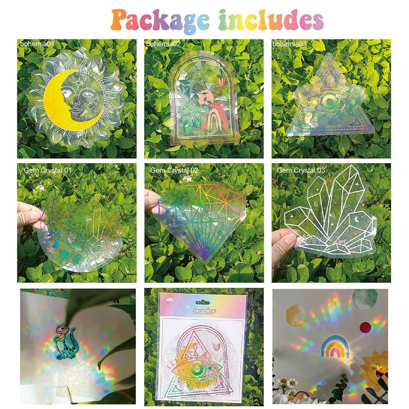 6Pcs/set Suncatcher Window Stickers Rainbow Maker PVC Glass Sticker Sun Catcher Wall Decal Art Home Bedroom Kids Room Decoration