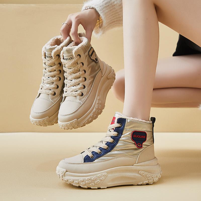 New  Autumn Winter High-Top Women's Shoes Fleece-Lined Cotton Warm Velvet Thick Sole Increased Height Korean Version