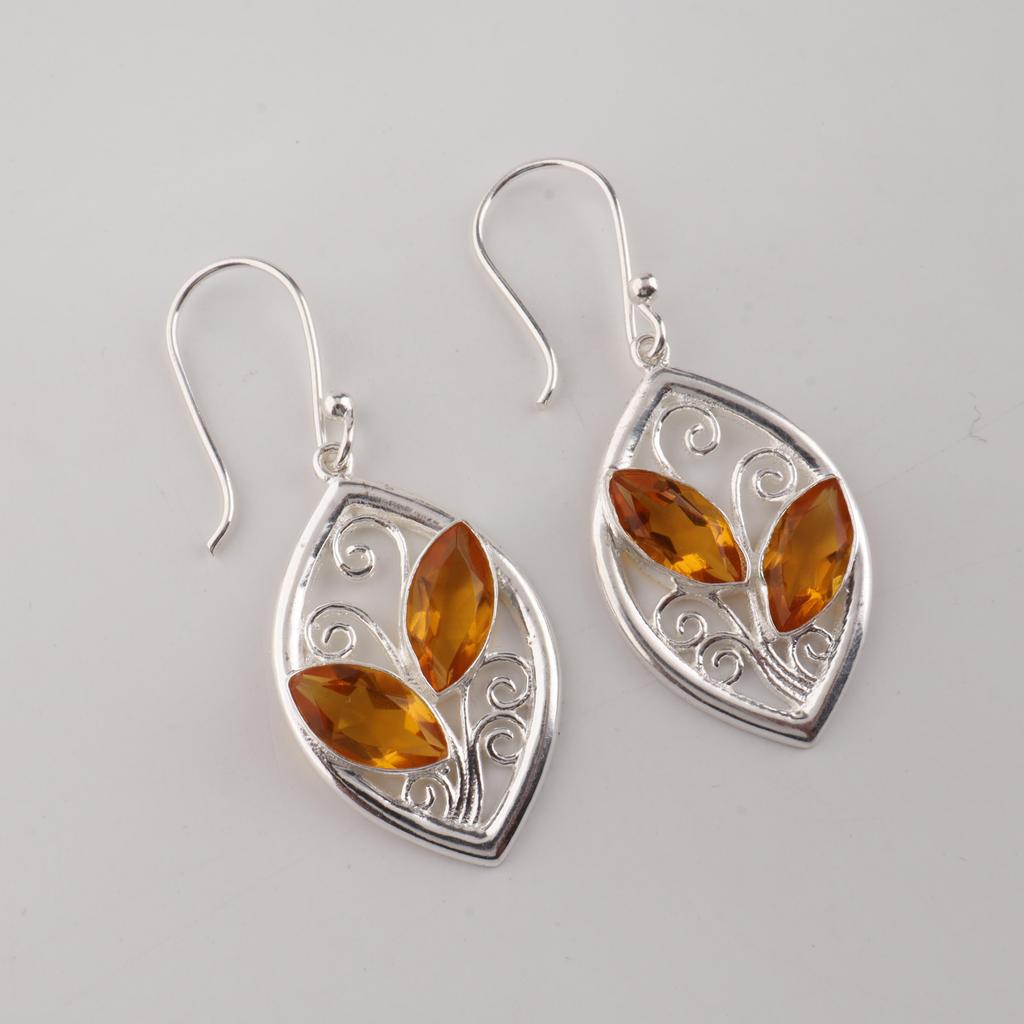 Citrine Gemstone Silver Earring, 925 Sterling Silver Handmade Earring, Unique Silver Earring, Dangle & Drop Earring CE-24-11