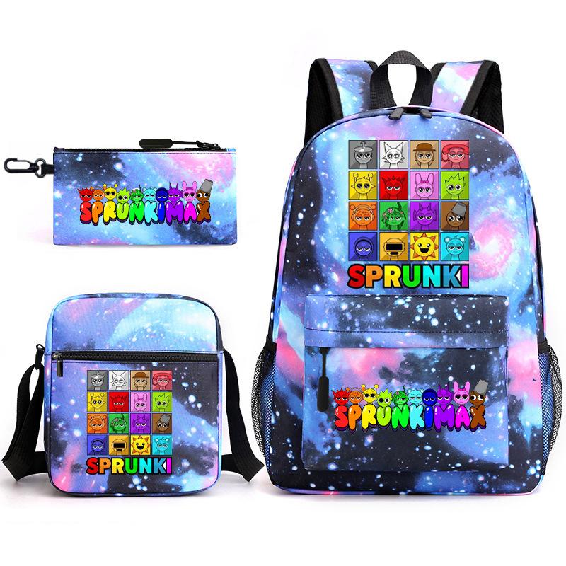 Rhythm Box Cartoon Large Capacity Starry Sky Student School Bag Sprunki Youth Backpack Three-piece Set D