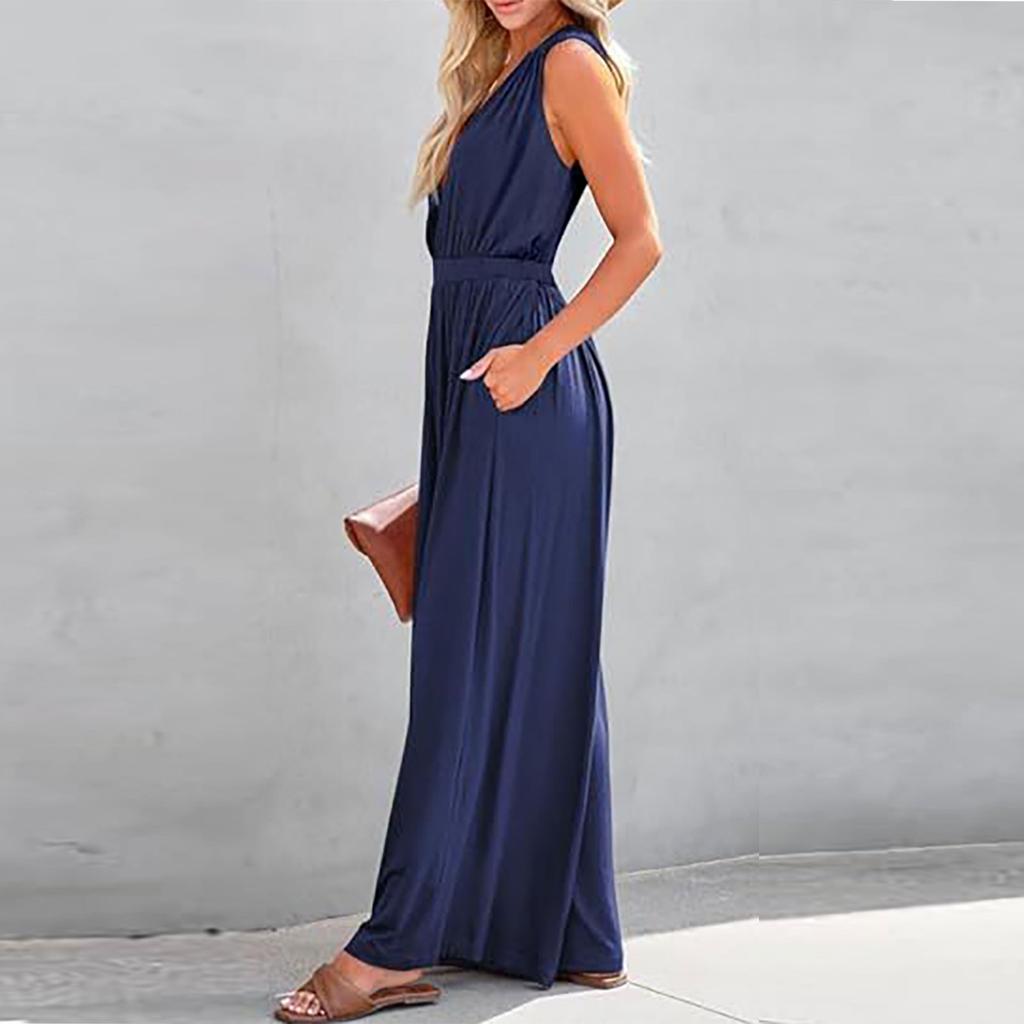 Women's Summer V-Neck Sleeveless Fashion Waist-slimming Sleeveless Jumpsuit