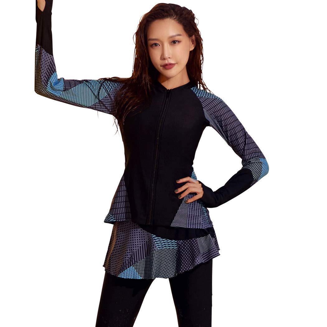 

Teddy Women s Fitness Swimsuit, Separate, Figure-Concealing, Long Sleeve Rash Guard and Leggings, 6-Piece Set, Modest, hys2403 (Blue, Size L (9))