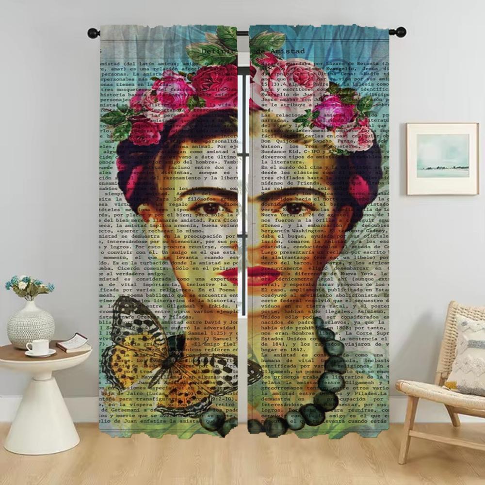 Home Interior Vorhänge 2 Stück Fridas Moderne Wohnzimmer Vorhänge für Kamera Tüll für Schlafzimmer Fenster Vorhang Schatten Partition