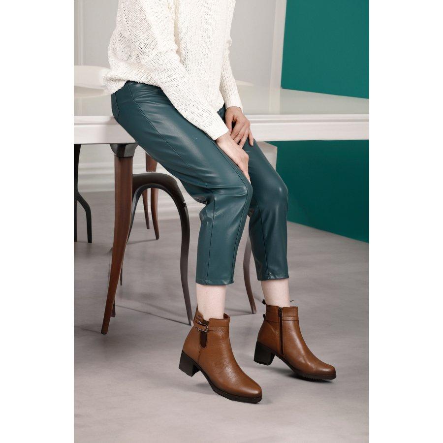 Women's Genuine Floter Leather Medium Heeled Casual Boots