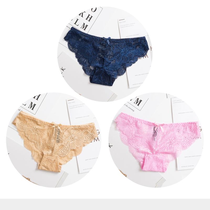 Panties Woman Sexy Lace Briefs Transparent Female Underwear Hollow Out Cotton Crotch Girls Underpants 3 Pcs/Set