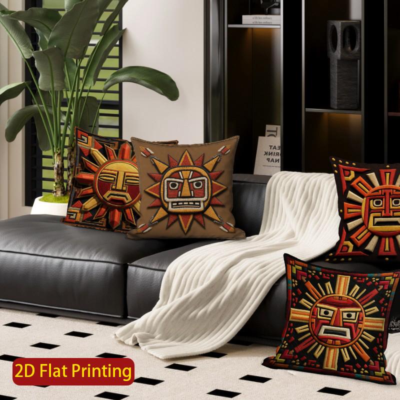 2D Aztec Sun God Embossed Style Pillow Covers Pattern Cushion Cover Suitable For Sofa Bedroom Car Pillow Cover