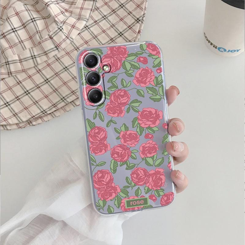 Flower Soft Clear Silicone Case For Xiaomi Redmi Note 13 14T 15 Samsung A55 A35 S24 FE iPhone 15 Huawei Honor 200 Camera Protective Shockproof Cover