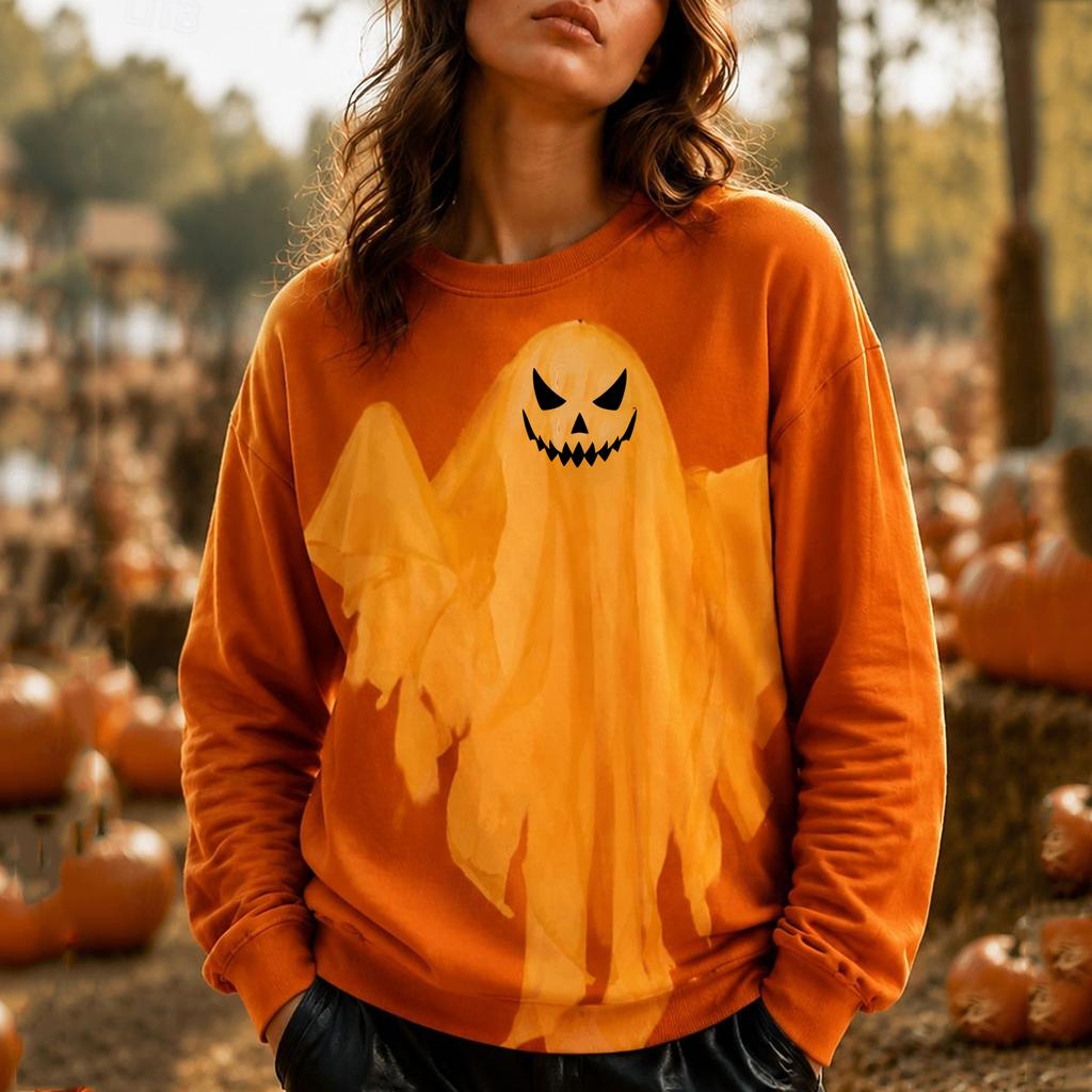 Women's Halloween Printed Long Sleeve Round Neck Sweatshirt