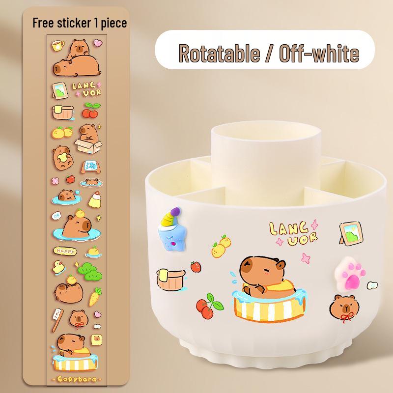 Rotating 5-Grid Pen Holder: Large Capacity Stationery Organizer for Primary School Students