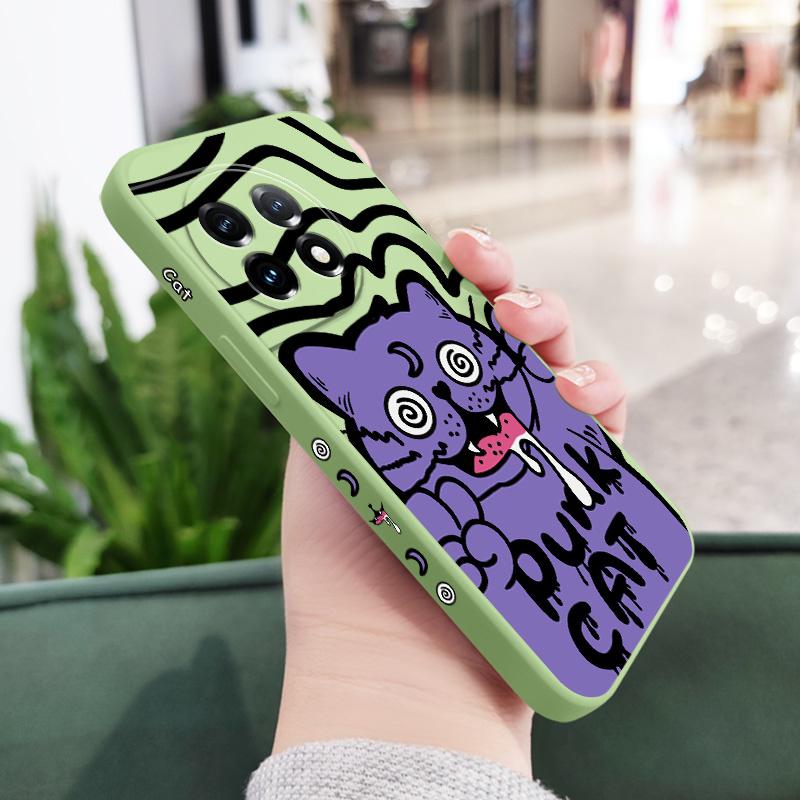 

Drunk Cat Phone Case For Oneplus 12 12R 11 11R 10 10R 10T 9R 9RT 9 8T 8 7 7T Pro 5G Liquid Silicone Cover OnePlus 7T Pro світло-зелений колір
