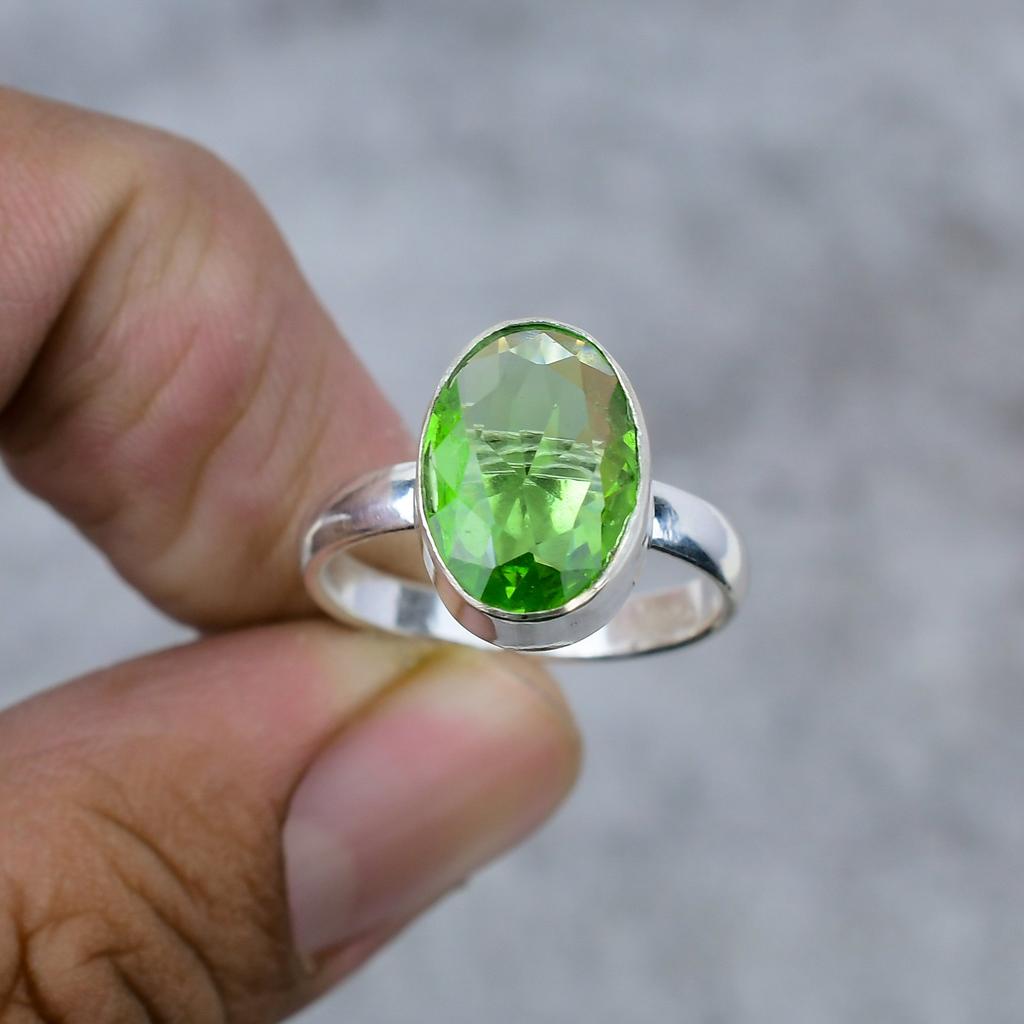 Peridot Gemstone Handmade 925 Sterling Silver Jewelry Ring Size 9 M-271
