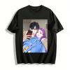 Anime Style Couple Selfie & Cute Pet Print Sweatshirt Unisex Casual Loose Fit Top Pure Cotton T-shirt