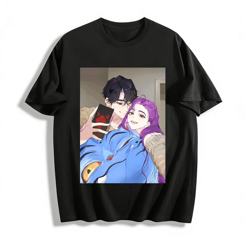 

Anime Style Couple Selfie & Cute Pet Print Sweatshirt Unisex Casual Loose Fit Top Pure cotton T-shirt XXS