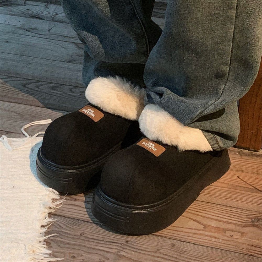 

Женские зимние сапоги, модные, зимние, из внешнего бархата, утолщенные, хлопковые ботинки для Северо-Востока, на толстой подошве, короткие ботинки, противоскользящие, мягкие, теплые 38-39 чёрный