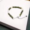 Women's Olive Jade Bamboo Joint Bracelet: Chinese S925 Silver, Natural Pearl, Retro, Versatile Style.