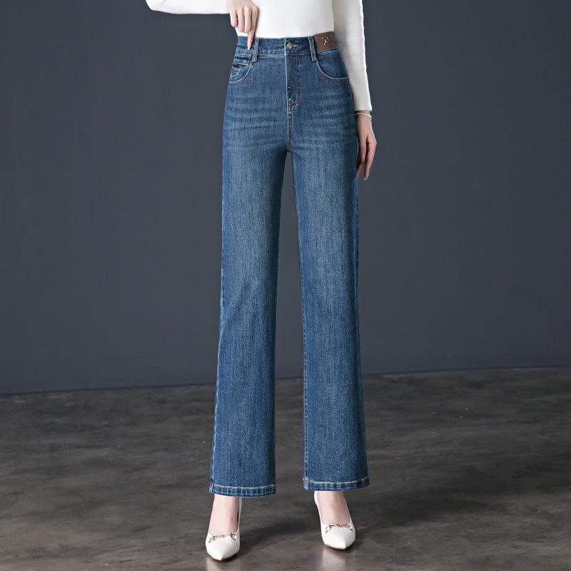 

Autumn Wide-Leg Jeans for Middle-Aged Women - Loose, Slimming, Floor-Length Pants for Moms and Plus-Size Elderly Women. 33 синий