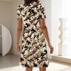 Plus Size Round Neck Short Sleeve Dress Colorful Wild Floral Print For Outdoor Coffee Time