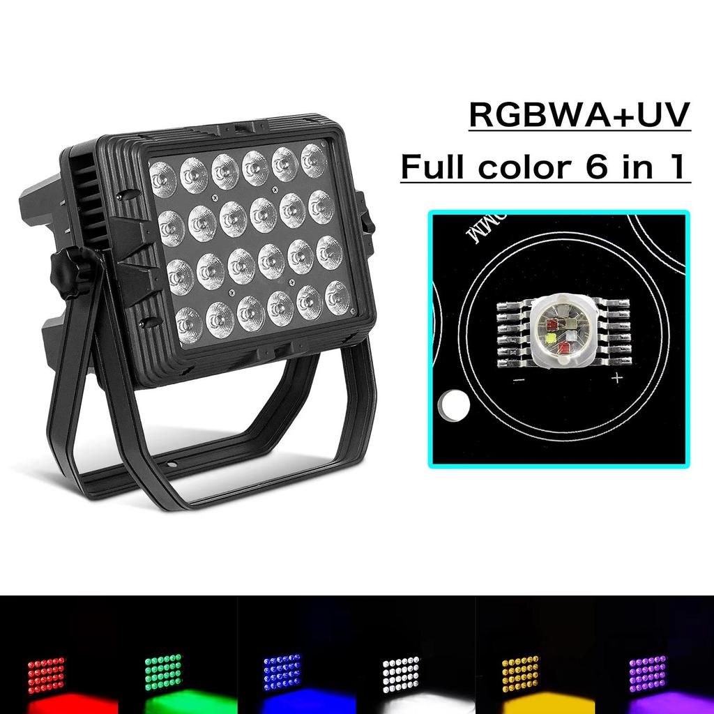 Luz de Escenario Exterior Impermeable 24x18W RGBWA UV 6 en 1 LED Luz Par Cuadrada Iluminación para Equipo de DJ Disco,
