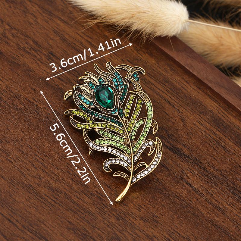 1PC Enamel Vintage Pin with Rhinestones Party Pearl Elegant Bag Badges Gifts Feather Brooch Dinner Unisex