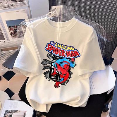 MINISO Marvels Spidermans Camiseta de Moda Estampada Ropa de Verano Marvels Anime Dibujos Animados Camiseta Manga Corta Tops#Color(5)