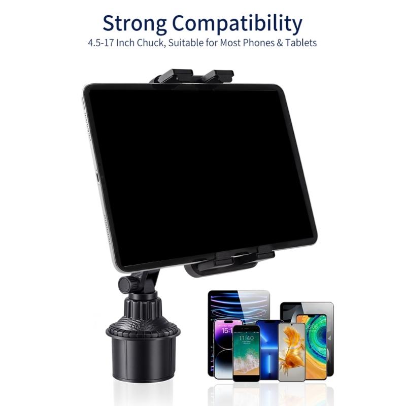 Adjustable Vehicle Cup Holder Mount For Smartphones And Tablets Up To 17inches With Secure Spring Clip